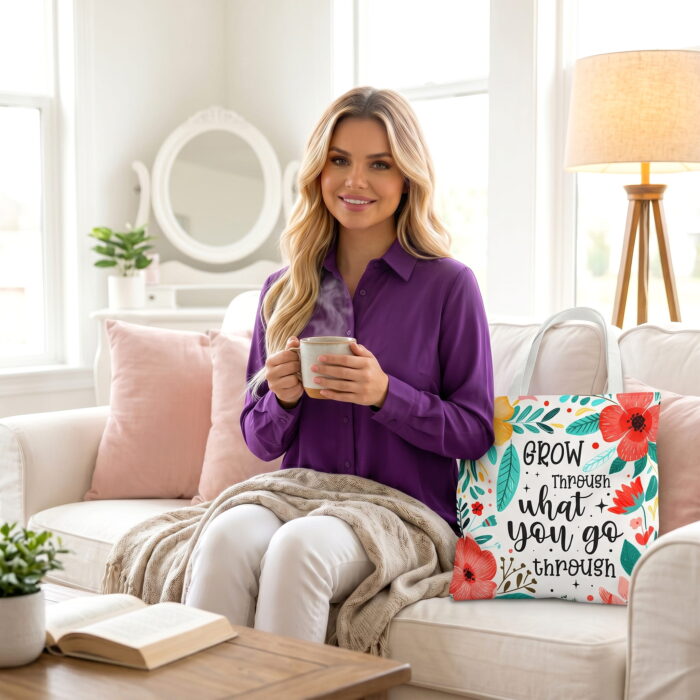 Grow Through Floral Butterfly Tote Bag – Inspirational Print - Image 2