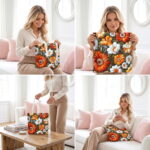 Floral Orange Daisy Canvas Tote Bag – Vintage Garden Design - Image 4