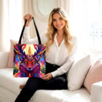 Mystic Wolf Antler Canvas Tote Bag – Vibrant Boho Print