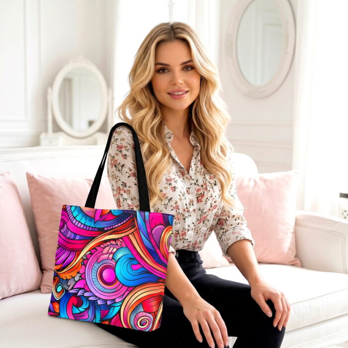 Vibrant Psychedelic Swirl Canvas Tote Bag – Colorful Abstract Art - Image 2