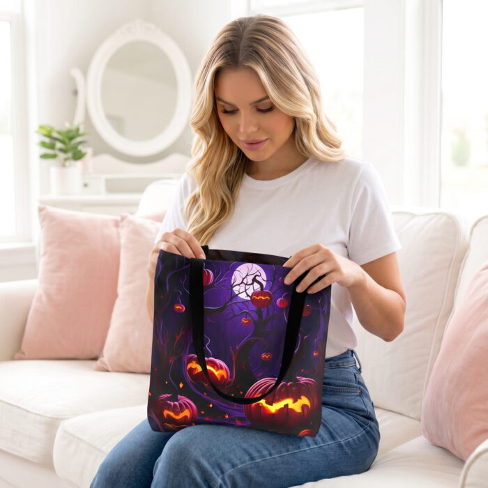 Spooky Jack-O'-Lantern Pumpkin Tote Bag – Halloween Feast Print - Image 3