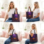Spooky Pumpkin Jack-O'-Lantern Tote Bag – Halloween Feast Print - Image 4