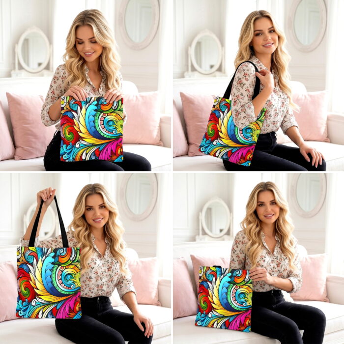 Vibrant Paisley Swirl Canvas Tote Bag – Colorful Boho Art - Image 4