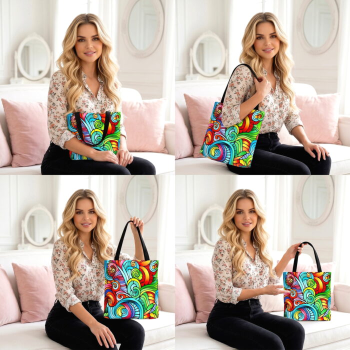 Vibrant Rainbow Swirl Canvas Tote Bag – Colorful Abstract Art - Image 4