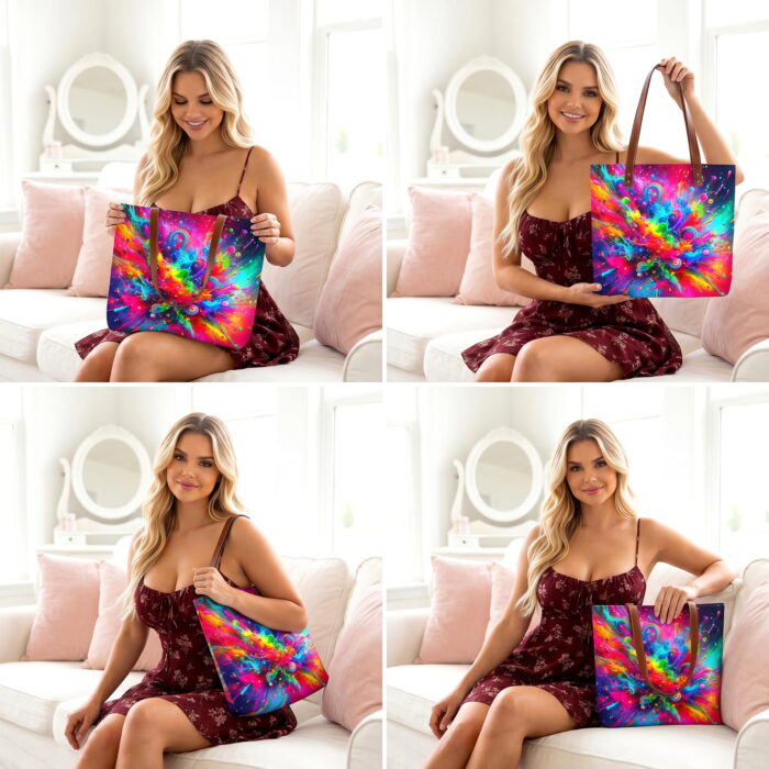 Vibrant Color Burst Canvas Tote Bag – Abstract Neon Print - Image 4