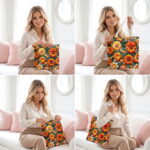 Autumn Marigold Floral Canvas Tote Bag — Textured Floral Print - Image 4