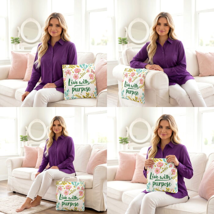 Live With Purpose Floral Butterfly Tote Bag – Inspirational Print - Image 4