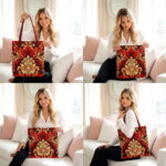 Fiery Damask Baroque Canvas Tote Bag – Ornate Gold Print - Image 4