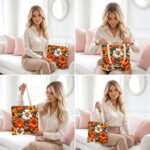 Autumn Orange White Daisy Tote Bag – Textured Floral Print - Image 3