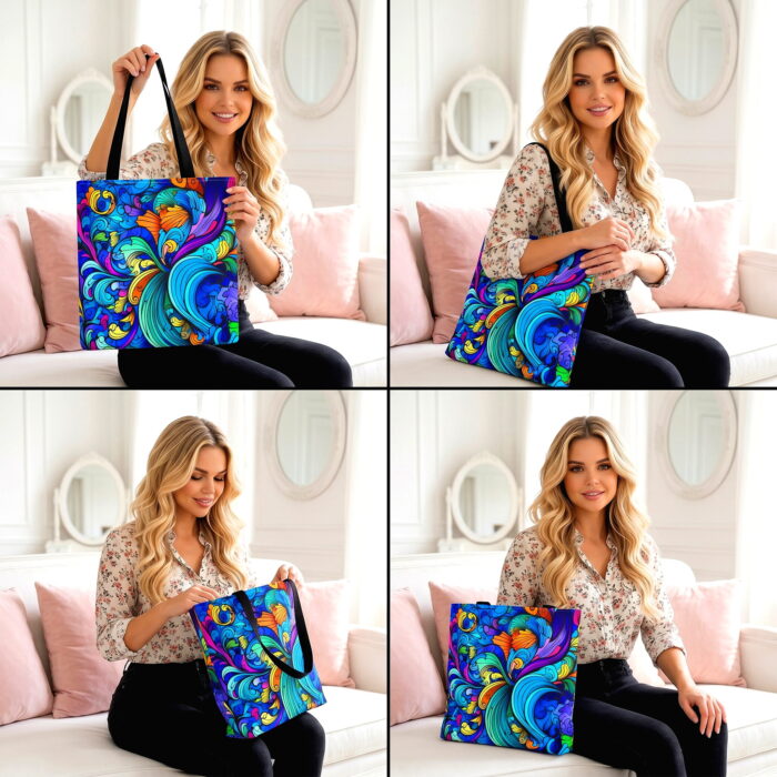 Vibrant Swirl Paisley Canvas Tote Bag – Colorful Abstract Art - Image 4