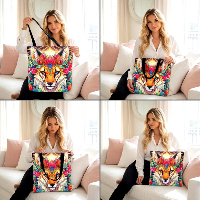 Mystic Lion Floral Crown Canvas Tote Bag – Celestial Animal  Design - Image 4