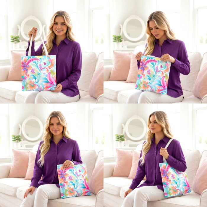Pastel Floral Paisley Canvas Tote Bag – Vibrant Boho Print - Image 4