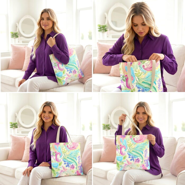 Pastel Paisley Floral Canvas Tote Bag – Spring Boho Print - Image 4