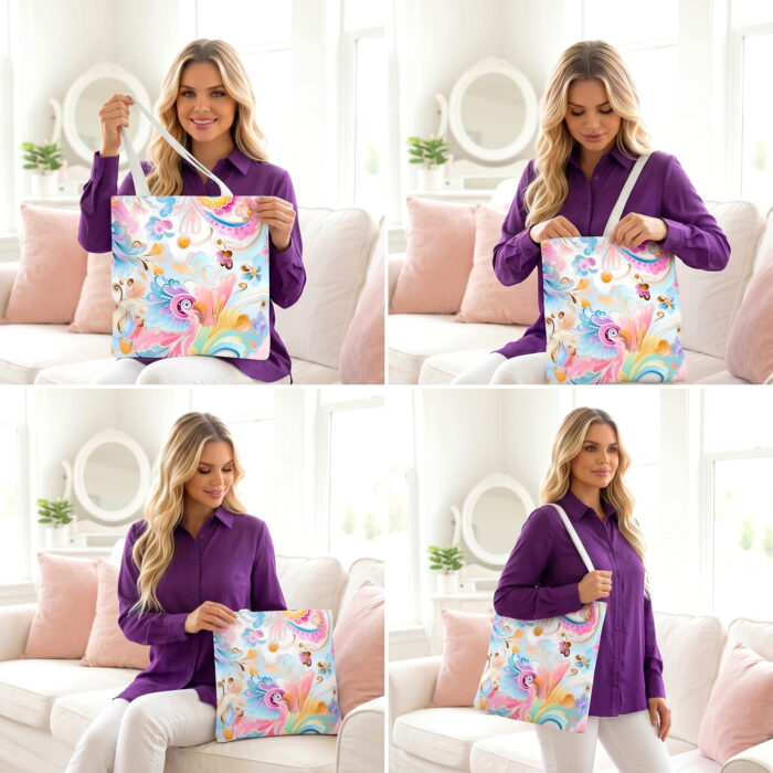 Pastel Whimsical Paisley Canvas Tote Bag – Dreamy Boho Print - Image 4