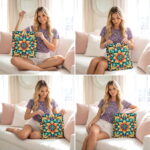 Vibrant Floral Mandala Canvas Tote Bag – Boho Floral Print - Image 4