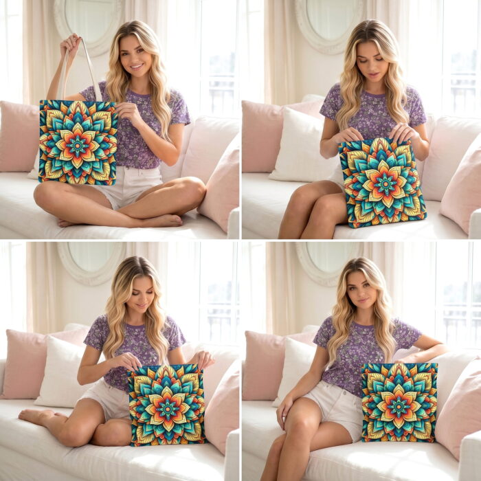 Vibrant Floral Mandala Canvas Tote Bag – Boho Floral Print - Image 4