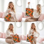 Floral Orange Poppy Canvas Tote Bag – Textured Floral Print - Image 4
