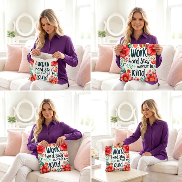 Work Hard Stay Humble Floral Tote Bag – Inspirational Print - Image 4