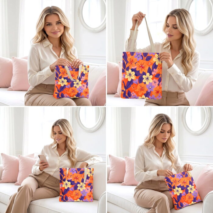 Tropical Floral Burst Canvas Tote Bag – Bold Bright Design - Image 4