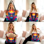Vibrant Wolf Spirit Canvas Tote Bag – Colorful Boho Design - Image 4