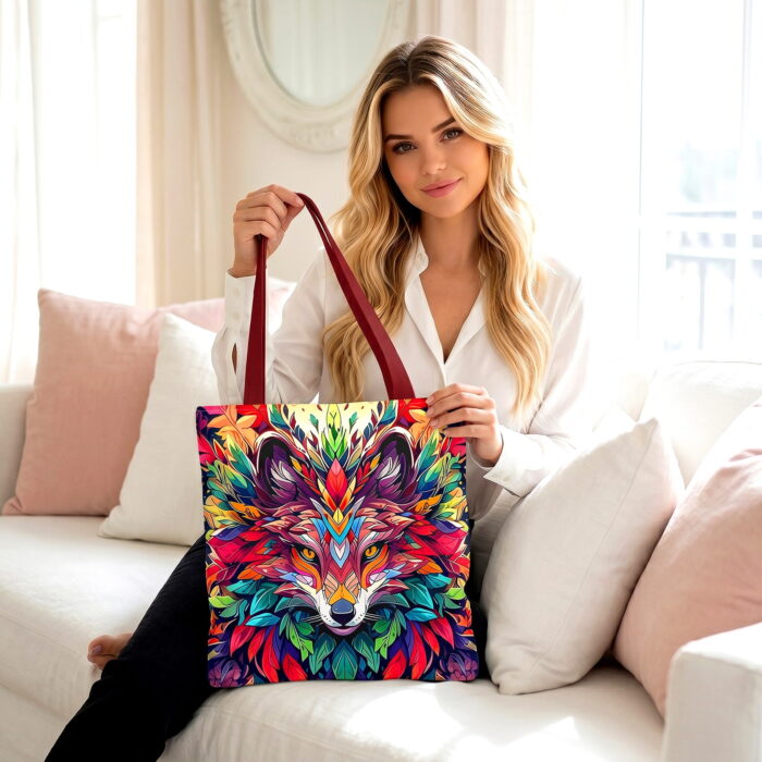 Colorful Fox Mandala Canvas Tote Bag – Vibrant Boho Design - Image 3