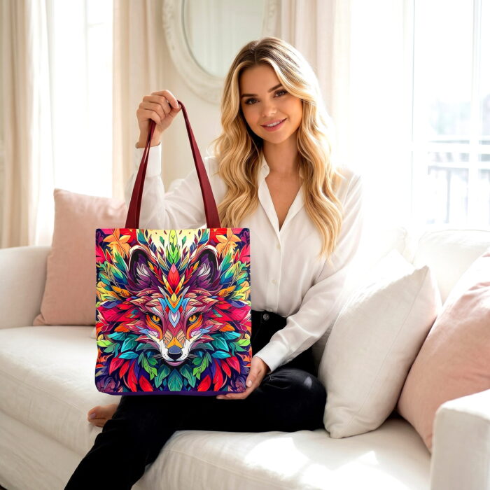 Colorful Fox Mandala Canvas Tote Bag – Vibrant Boho Design - Image 1