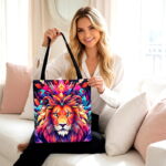 Vibrant Lion King Canvas Tote Bag – Colorful Boho Print