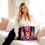 Vibrant Lion King Canvas Tote Bag – Colorful Boho Print - Image 2