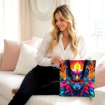Vibrant Wolf Spirit Canvas Tote Bag – Colorful Boho Design - Image 3