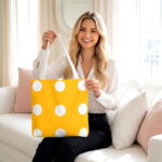 Yellow Polka Dot Canvas Tote Bag – Classic Retro Print Design