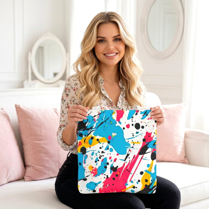 Bold Splatter Paint Canvas Tote Bag – Modern Art Print - Image 2