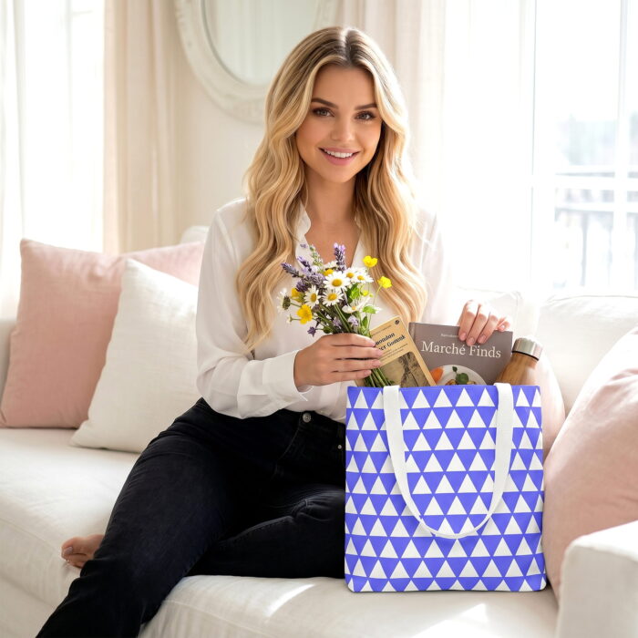 Blue Triangle Geometric Canvas Tote Bag-1 Triangle Geometric Canvas Tote Bag – Blue Minimalist Print - Image 1