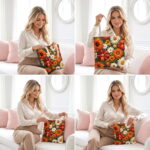 Autumn Daisy Floral Canvas Tote Bag – Textured Floral Print - Image 2