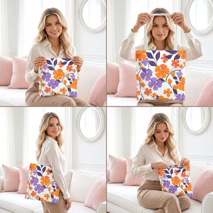 Orange Purple Vine Canvas Tote Bag – Fresh Floral Design - Image 4