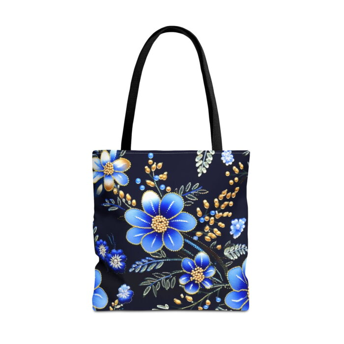 Floral Blue Gold Garden Canvas Tote Bag – Ornate Boho Design - Image 4