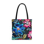 Vibrant Blue Pink Flower Canvas Tote Bag – Ornate Floral Print - Image 4