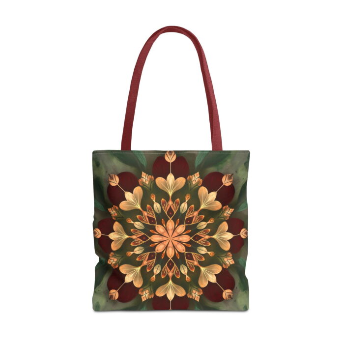 Autumn Green Floral Mandala Tote Bag – Burgundy Floral Print - Image 5