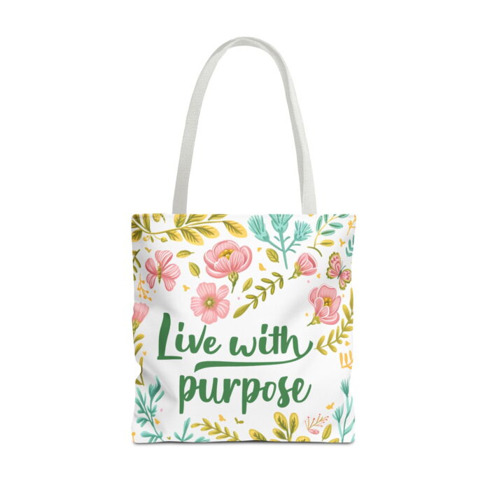 Live With Purpose Floral Butterfly Tote Bag – Inspirational Print - Image 5
