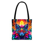 Vibrant Wolf Spirit Canvas Tote Bag – Colorful Boho Design - Image 5