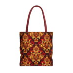 Burgundy Gold Damask Canvas Tote Bag – Ornate Baroque Print - Image 5