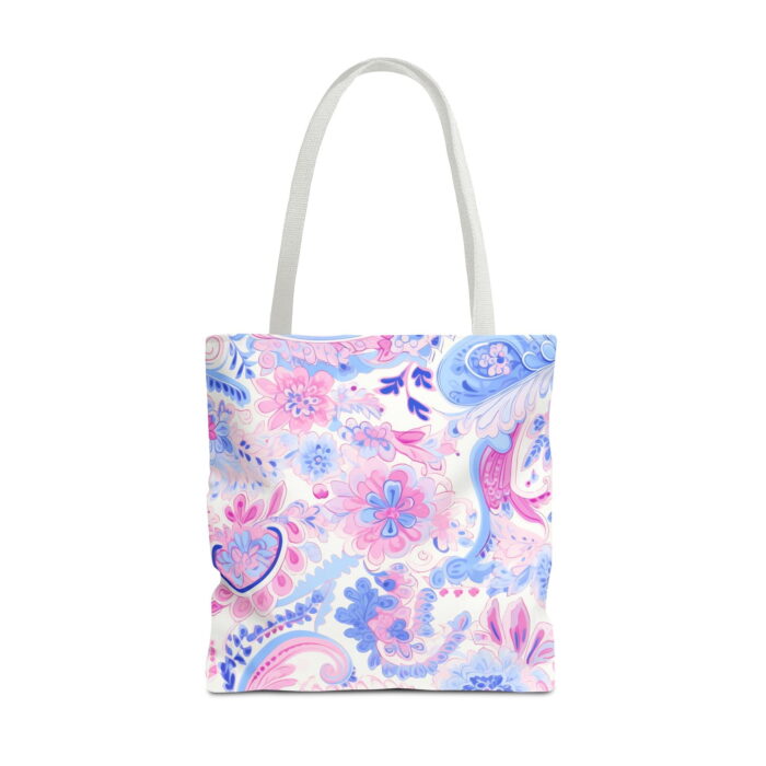 Pink Blue Paisley Floral Canvas Tote Bag – Preppy Boho Print - Image 5