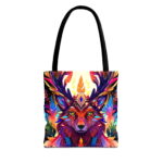Mystic Wolf Antler Canvas Tote Bag – Vibrant Boho Print - Image 5