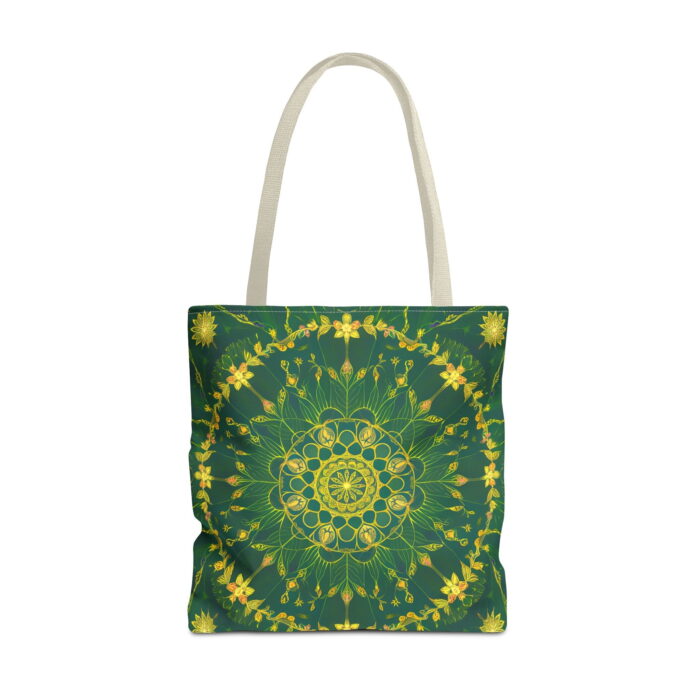 Gold Green Mandala Canvas Tote Bag – Boho Floral Print - Image 5