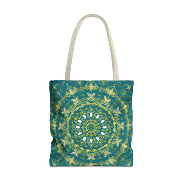 Teal Gold Mandala Canvas Tote Bag – Intricate Boho Design - Image 5
