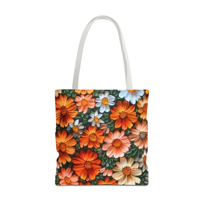 Peach Garden Daisies Canvas Tote Bag – Textured Floral Print - Image 5
