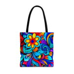 Vibrant Floral Doodle Canvas Tote Bag – Colorful Boho Print - Image 5