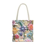 Floral Embossed Pattern Tote Bag – Pastel Garden Design - Image 5