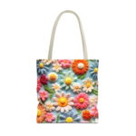 Floral Daisy Garden Canvas Tote Bag – Colorful 3D Design - Image 4
