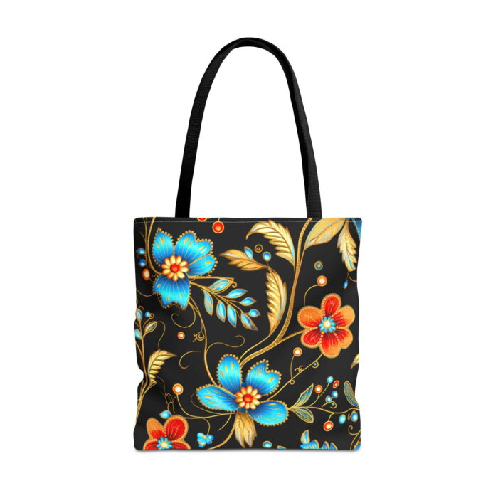 Jeweled Floral Black Canvas Tote Bag – Ornate Gold Design - Image 5