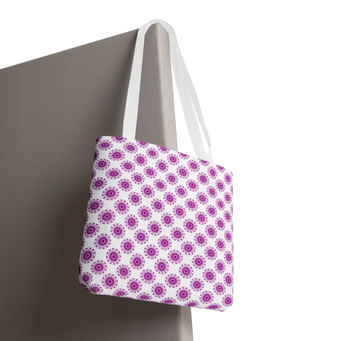 Purple Floral Medallion Canvas Tote Bag – Cute Retro Print - Image 6